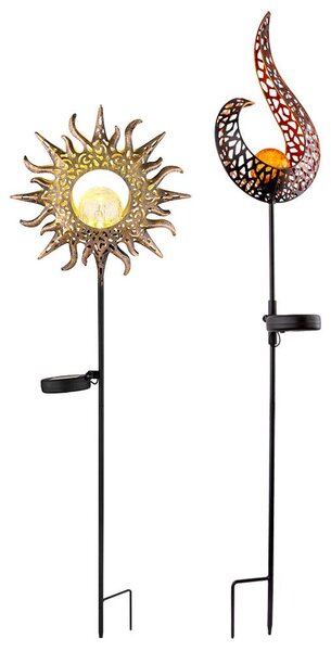 2 lampade da esterno a LED, design solare, effetto ruggine, colore marrone, materiale: metallo, altezza: 81,5 cm