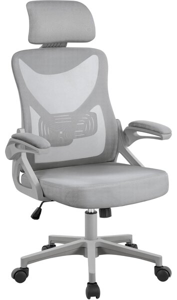 Sedia da ufficio ergonomica - Grigio - Supporto lombare - Poggiatesta regolabile - Girevole con funzione dondolo - Portata 136 kg