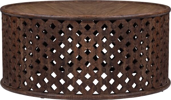 WOMO-DESIGN tavolino Doha Ø 100x45 cm rotondo, marrone, unico, fatto a mano in legno massiccio di mango, look moderno in legno, design vintage, tavolino da divano