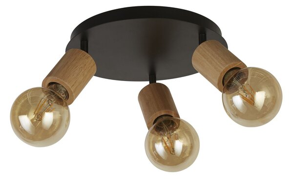 Plafoniera Industrial-Nordico Spinoso Acciaio Nero Legno Marrone 3 Luci E27
