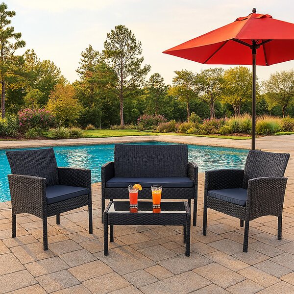Set da giardino in polyrattan a 4 pezzi con tavolo Set di mobili da giardino Zita
