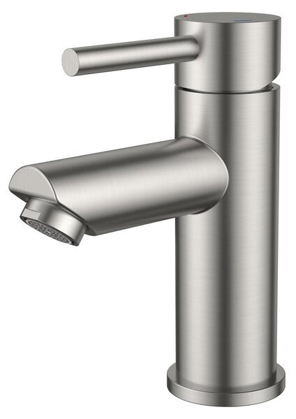 Rubinetto per lavabo bagno - Miscelatore monocomando - Acciaio inox spazzolato - Senza gocciolamento, bocca 45 gradi