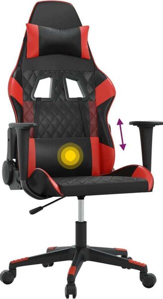 Sedia da gaming vidaXL con funzione massaggio, in Pelle finta nera e rossa