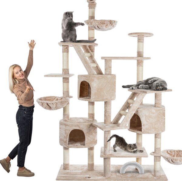 HAPPYPET tiragraffi alto 260 cm, albero rampicante SAM - grande albero per gatti XXL stabile per più gatti, colonne stabili da 8 cm, con accessori, beige