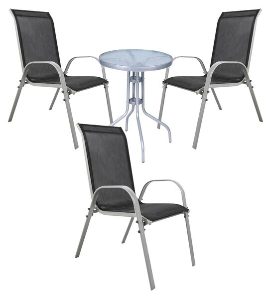 Set da bistrot, 4 pezzi, grigio argento/nero
