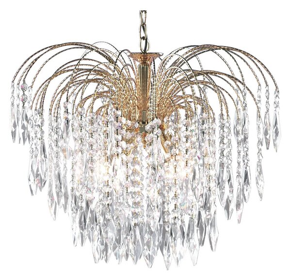 Lampadario Classico Waterfall Acciaio Oro Cristallo 5 Luci E14