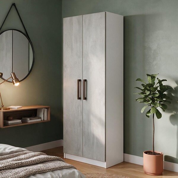 Armadio 2 Ante 90 cm H 247 cm Bianco e cemento Italy