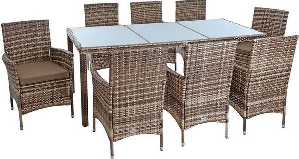 Gruppo di sedute in polyrattan per 8 persone Set da giardino in rattan beige-marrone