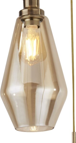 Lampadario Contemporaneo Mia Acciaio Ottone Vetro Ambra 3 Luci E27