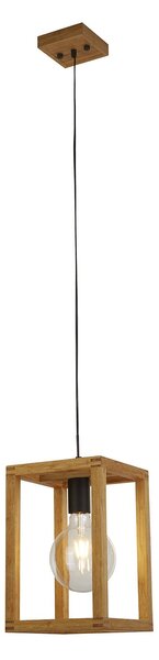 Sospensione Industrial Square Legno Marrone Policarbonato Nero 1 Luce E27