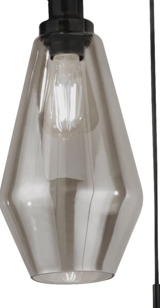 Lampadario Contemporaneo Mia Acciaio Nero Vetro Fumè 3 Luci E27
