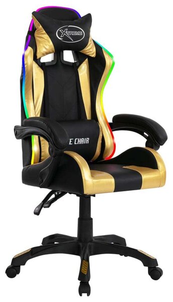 Sedia da gaming vidaXL con luci LED RGB, in Pelle finta oro e nero