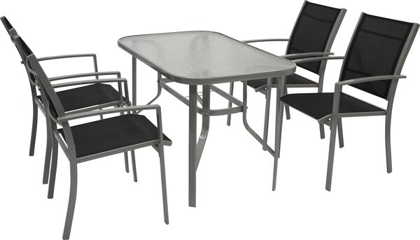 Set da giardino DEGAMO, set da giardino PINO, 5 pezzi, metallo argento + tessuto sintetico nero