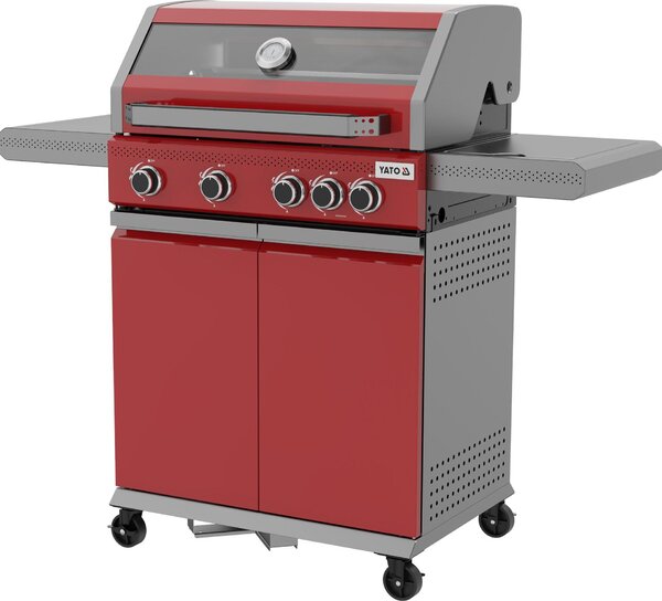 Barbecue a gas 14,5kW, 4+1 bruciatori, acciaio inox 138x58x118cm, finestra di visualizzazione
