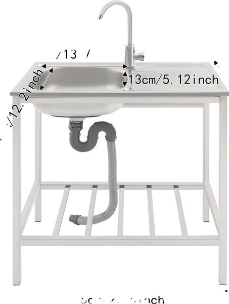 Lavabo freestanding, rubinetto girevole a 360°, design resistente, argento