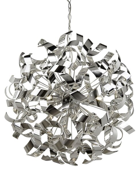 Lampadario Contemporaneo Riccioli Acciaio Cromo 6 Luci G9