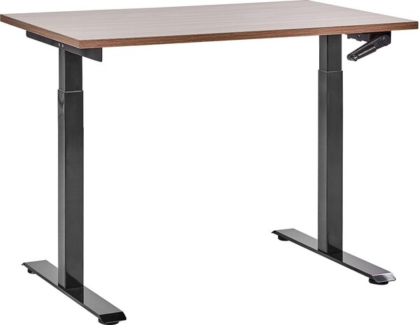 BELIANI Scrivania regolabile in altezza piano in legno scuro struttura in acciaio nero 120 x 72 cm regolazione manuale in altezza ufficio moderno