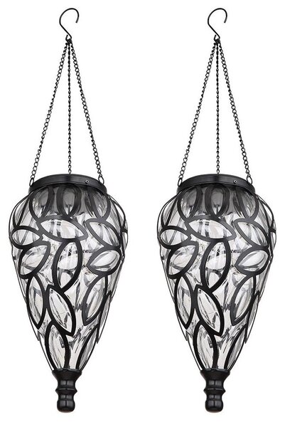 Set di 2 lampade a sospensione LED solari, a forma di goccia con decorazioni, altezza 50 cm