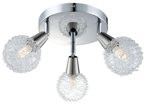 Lampada da soffitto a LED, cromata, con diffusore trasparente, struttura a rete sferica in alluminio, altezza 20 cm