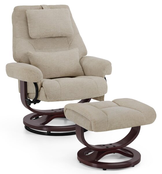 Poltrona relax M MCombo con funzione reclinabile, poltrona da lettura, poltrona TV girevole a 360° con poggiapiedi, con cuscino per la testa, cuscino lombare e tasca laterale, 9046 (beige)