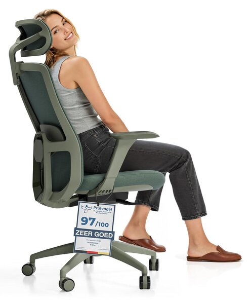 Sedia da ufficio ergonomica sedia ergonomica da scrivania - Altezza regolabile - Schienale in rete traspirante - Verde - Per smart working e ufficio