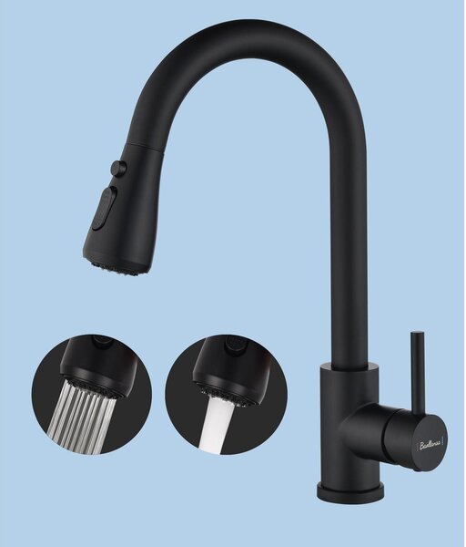 Rubinetto da cucina - Bocca estraibile - Rotazione 360° - 3 modalità di getto - Nero