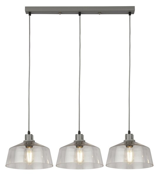 Lampadario Contemporaneo Odéon Acciaio Grigio Trasparente 3 Luci E27