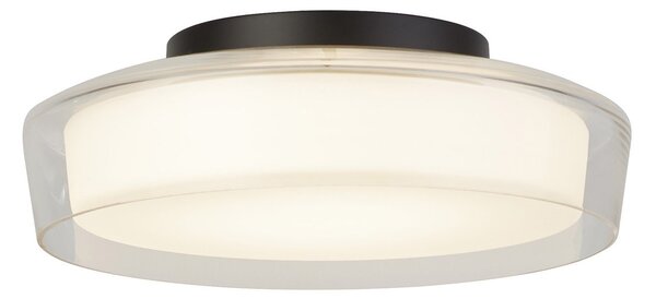 Plafoniera Contemporanea Disco Acciaio Nero Vetro Trasparente Led 14W 3000K