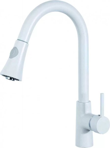 Rubinetto da cucina, 39 cm, bianco, con bocca girevole a 360°, Tilia