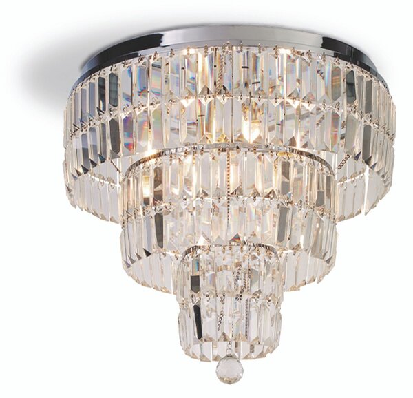 Lampada a Soffitto Classica Impero Acciaio Cromo Vetro Trasparente 6 Luci E14