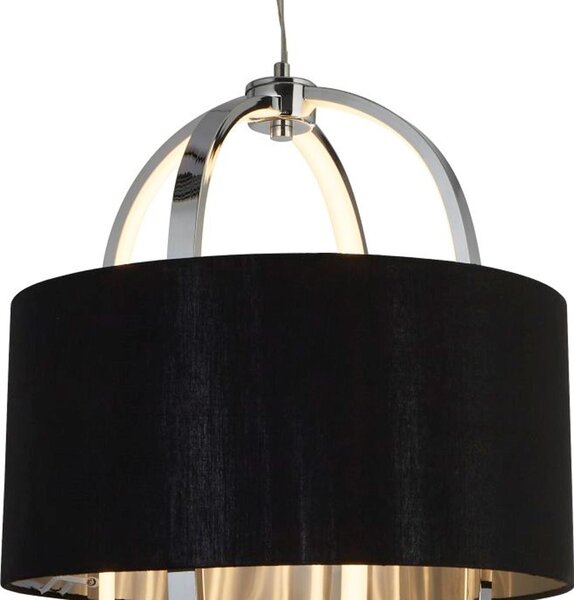 Lampadario Contemporaneo Madrid Acciaio Cromo Tessuto Nero Led 20W 3000K
