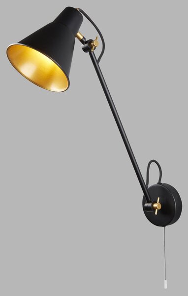 Applique Moderna Swinf Arm Acciaio Nero Oro 1 Luce E27