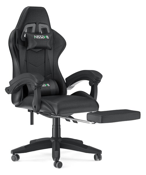 Sedia da gioco con poggiapiedi - sedia da gioco ergonomica - con cuscino lombare + poggiatesta - sedia da gioco - regolabile in altezza - Nero