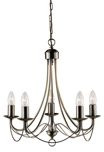 Lampadario Industrial-Nordico Maypole Acciaio Ottone 5 Luci E14