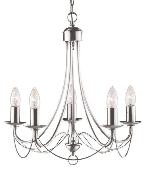 Lampadario Industrial-Nordico Maypole Acciaio Argento 5 Luci E14