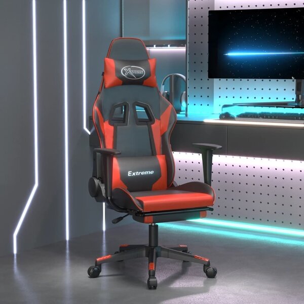 Sedia da gaming vidaXL con funzione massaggio e poggiapiedi, in ecopelle nera e rossa