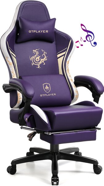 GTPLAYER Sedia da gioco Sedia da gioco con altoparlanti Bluetooth e poggiapiedi, sedia da ufficio serie Dragon, sedia girevole ergonomica, sedia per computer viola