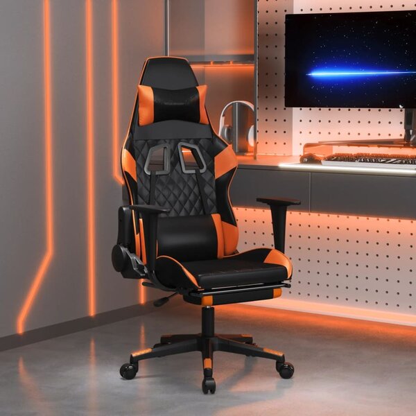 Sedia da gaming vidaXL con funzione massaggio e poggiapiedi, nera e arancione, in ecopelle