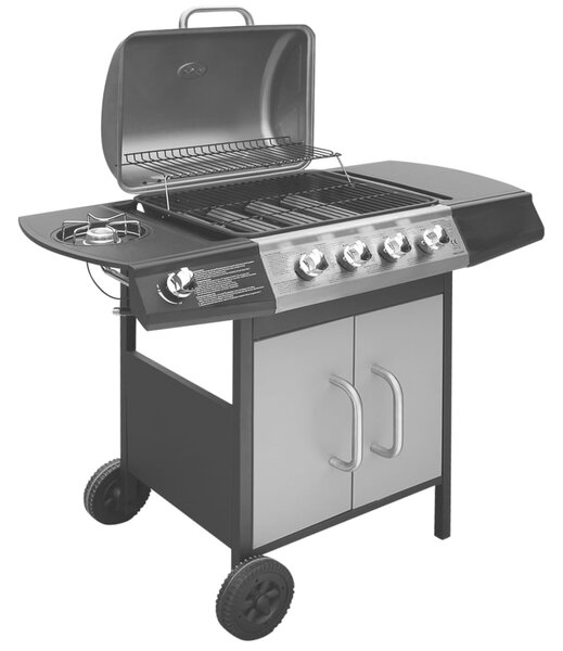VidaXL Barbecue a gas 4+1 fiamme nero e argento