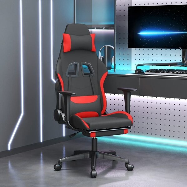 Sedia da gaming vidaXL con funzione massaggio e poggiapiedi, tessuto nero e rosso