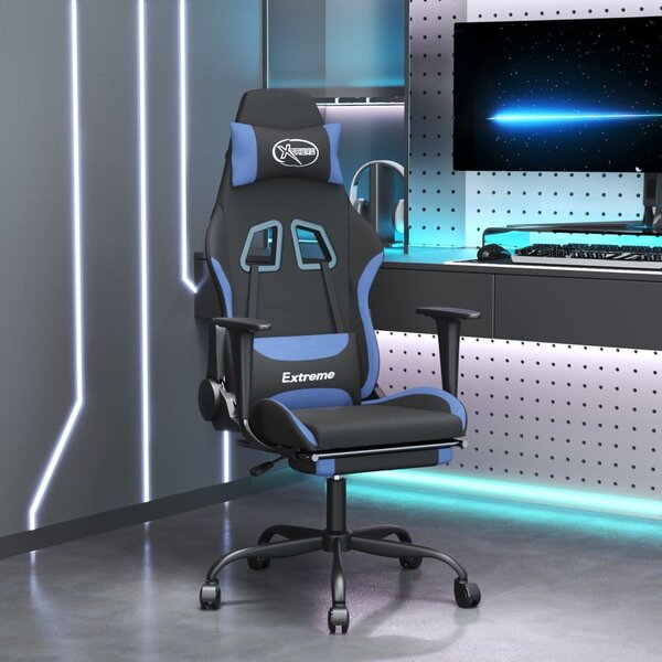 Sedia da gaming vidaXL con funzione massaggio e poggiapiedi, tessuto nero e blu