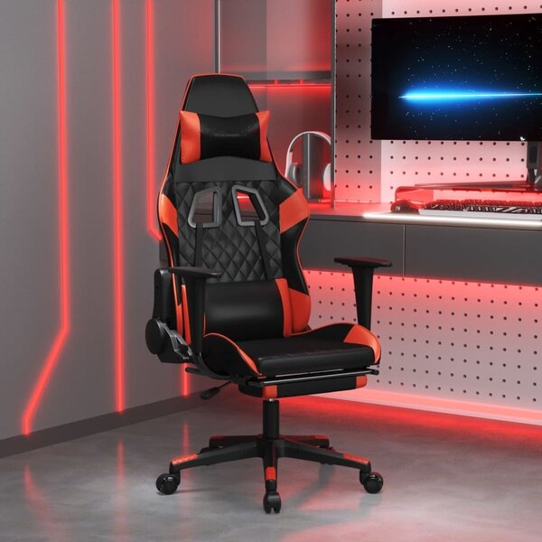 Sedia da gaming vidaXL con funzione massaggio e poggiapiedi, in ecopelle nera e rossa