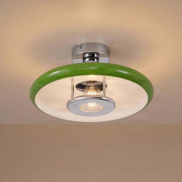 Lindby plafoniera Branford, retrò, Ø 35 cm, verde, metallo