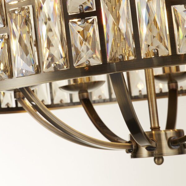 Lampadario Classico Gioiello Acciaio Ottone Vetro 8 Luci E14