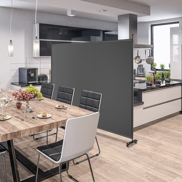Costway Pannello divisorio singolo con ruote bloccabili, Paravento da interno portatile da soggiorno 184x184cm Grigio
