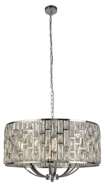 Lampadario Classico Gioiello Acciaio Cromo Vetro Trasparente 8 Luci E14