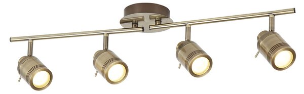 Plafoniera Contemporanea Sansone Acciaio Ottone Vetro 4 Luci Gu10