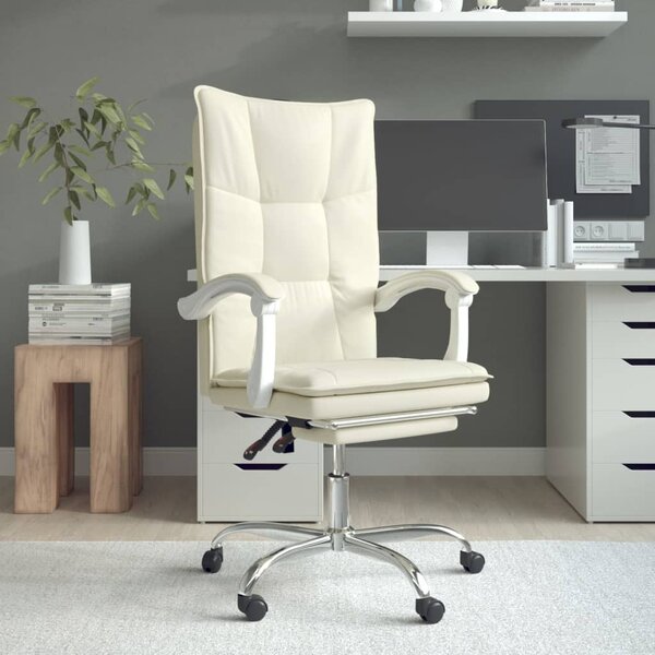 The Living Store Sedia da ufficio con funzione reclinabile in ecopelle crema