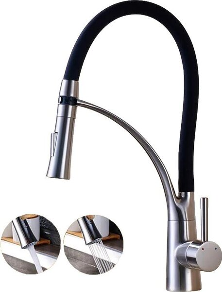 Miscelatore da cucina, a soffitto, monocomando, spazzolato No LED