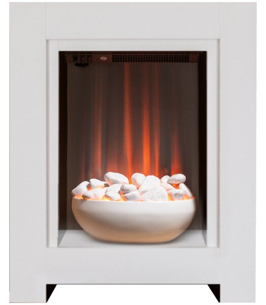 Set camino Adam Monet in colore bianco con camino elettrico, dimensioni 73 cm x 60 cm x 20 cm, fiamma LED, potenza termica 1–2 kW